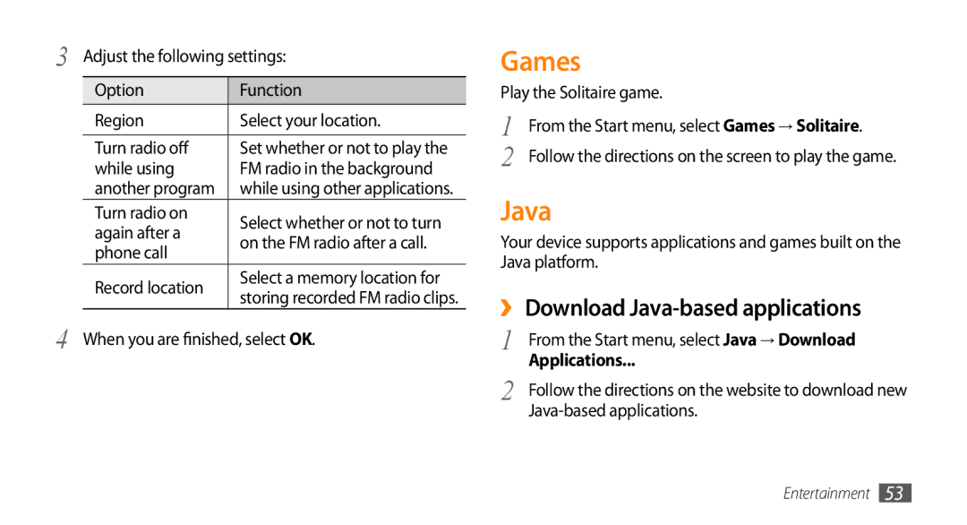 Samsung GT-B7350XKANEE, GT-B7350XKADBT, GT-B7350XKAVD2 manual Games, ›› Download Java-based applications, Applications 