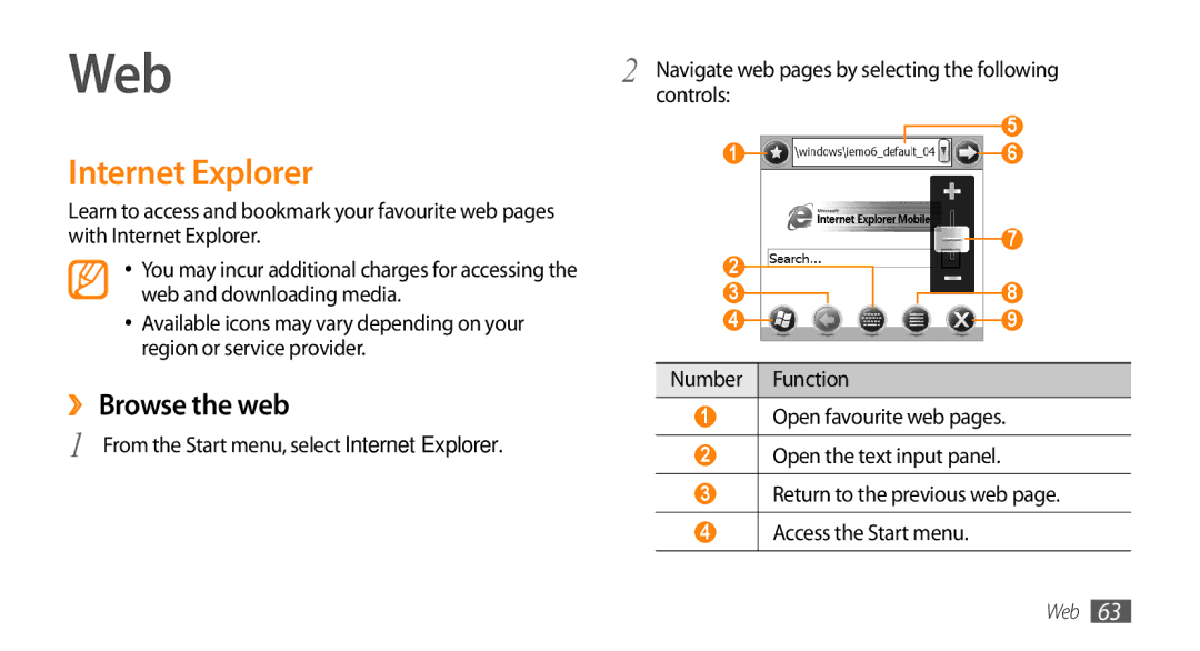Samsung GT-B7350XKADBT, GT-B7350XKAVD2 manual Web, ›› Browse the web, From the Start menu, select Internet Explorer 