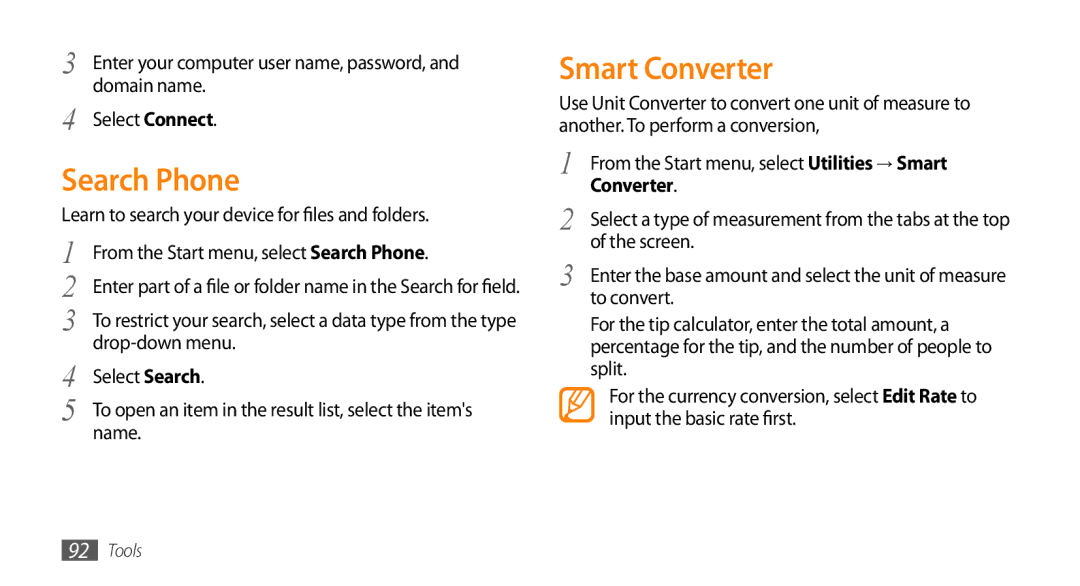 Samsung GT-B7350XKAVD2, GT-B7350XKADBT, GT-B7350XKANEE, GT-B7350XKAXEE manual Search Phone, Smart Converter 