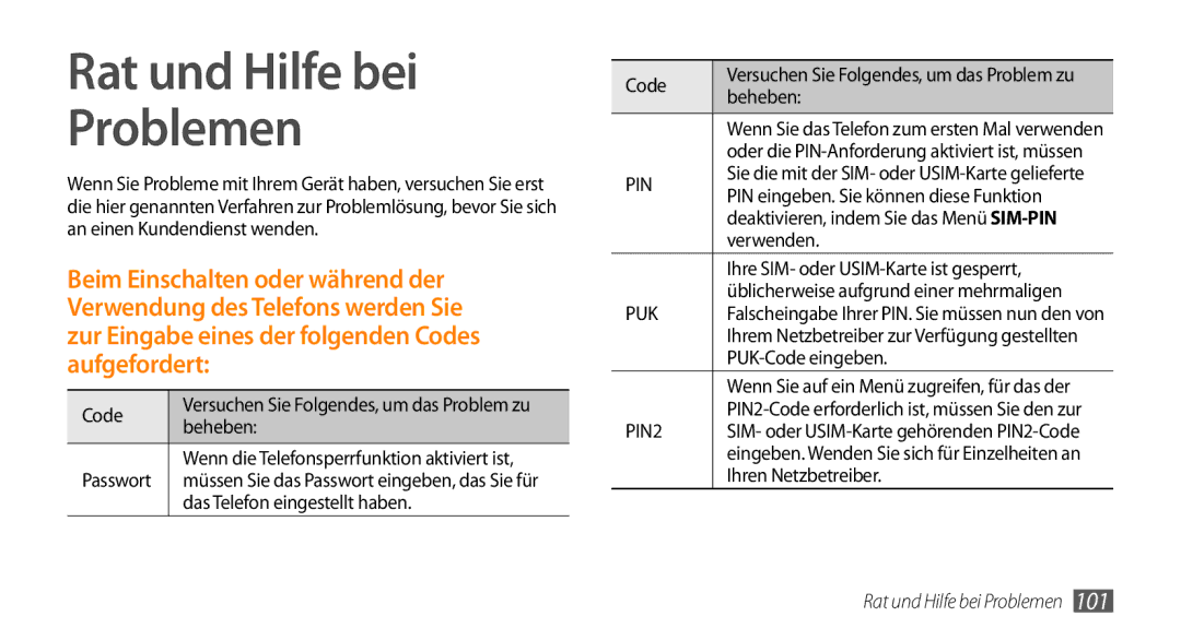 Samsung GT-B7350XKADBT, GT-B7350XKAVD2 manual Rat und Hilfe bei Problemen 