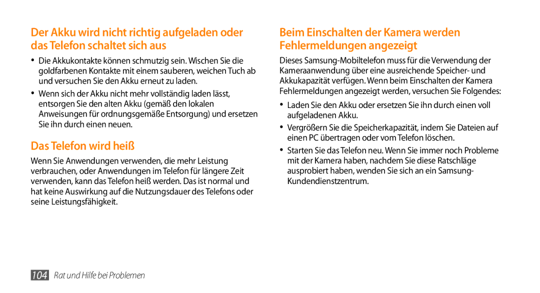 Samsung GT-B7350XKAVD2, GT-B7350XKADBT manual Das Telefon wird heiß 