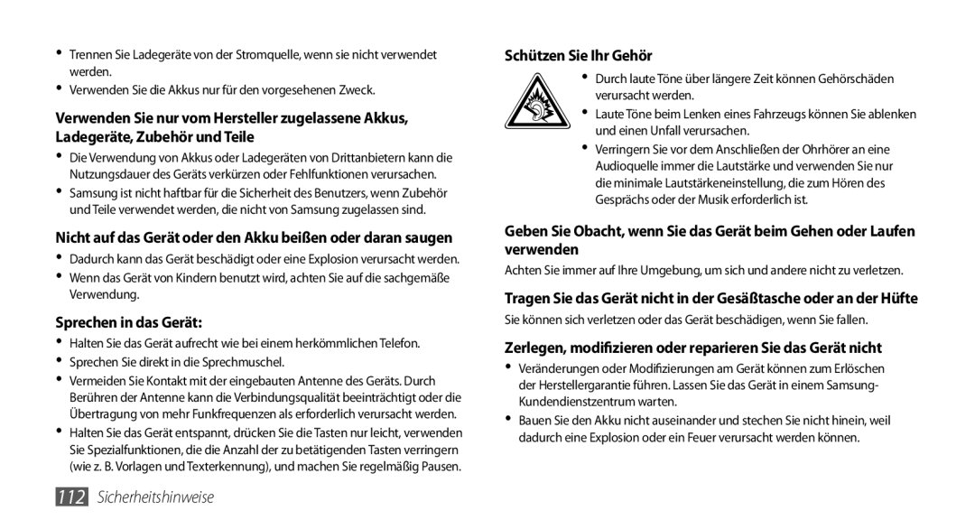 Samsung GT-B7350XKAVD2, GT-B7350XKADBT manual Sprechen in das Gerät, Schützen Sie Ihr Gehör 