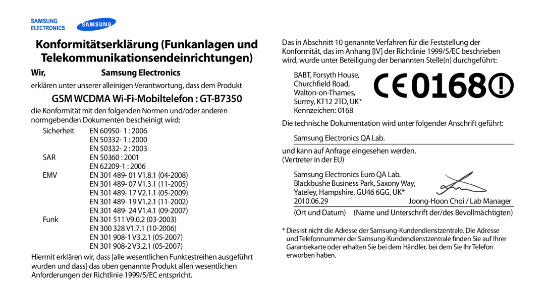 Samsung GT-B7350XKADBT, GT-B7350XKAVD2 manual GSM Wcdma Wi-Fi-Mobiltelefon GT-B7350, Wir 