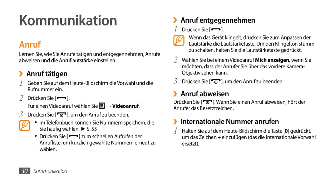 Samsung GT-B7350XKAVD2, GT-B7350XKADBT manual Kommunikation, Anruf 