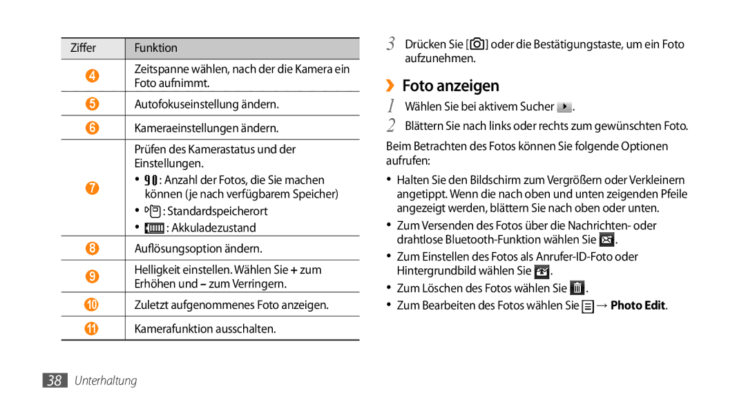 Samsung GT-B7350XKAVD2, GT-B7350XKADBT manual ››Foto anzeigen, Standardspeicherort Akkuladezustand Auflösungsoption ändern 