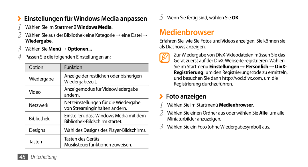 Samsung GT-B7350XKAVD2, GT-B7350XKADBT manual Medienbrowser, ››Foto anzeigen, Wählen Sie Menü → Optionen 