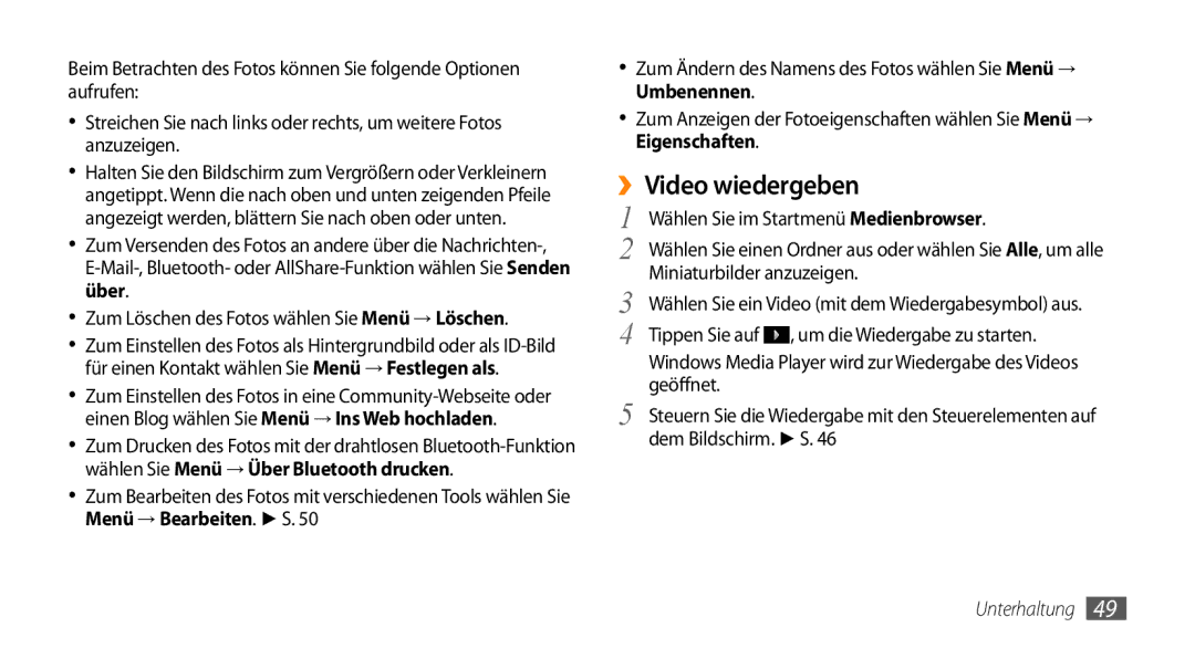 Samsung GT-B7350XKADBT, GT-B7350XKAVD2 manual Tippen Sie auf Um die Wiedergabe zu starten, Geöffnet, Dem Bildschirm. S 