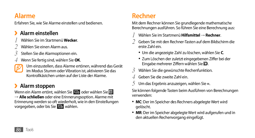 Samsung GT-B7350XKAVD2, GT-B7350XKADBT manual Alarme, Rechner, ››Alarm einstellen, ››Alarm stoppen 