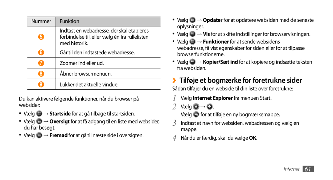 Samsung GT-B7350XKANEE manual ››Tilføje et bogmærke for foretrukne sider, Mappe Når du er færdig, skal du vælge OK 