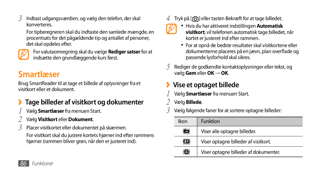 Samsung GT-B7350XKAXEE Smartlæser, ››Tage billeder af visitkort og dokumenter, ››Vise et optaget billede, Vælg Billede 