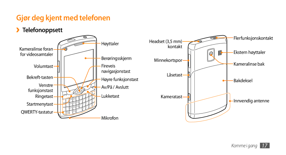 Samsung GT-B7350XKANEE, GT-B7350XKAXEE manual Gjør deg kjent med telefonen, ››Telefonoppsett 