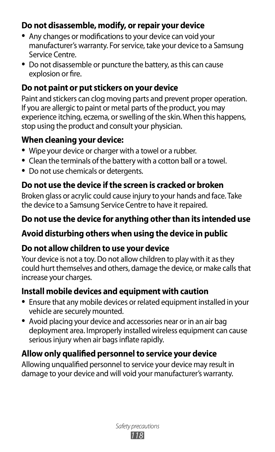 Samsung GT-B7510 user manual Do not disassemble, modify, or repair your device 