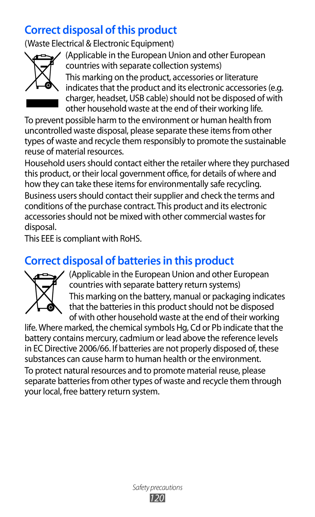 Samsung GT-B7510 user manual Correct disposal of this product 