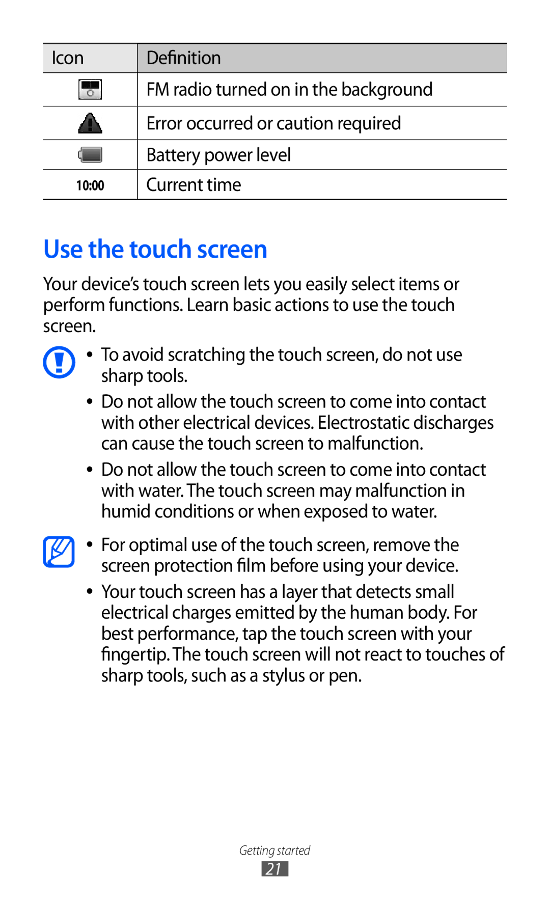 Samsung GT-B7510 user manual Use the touch screen 