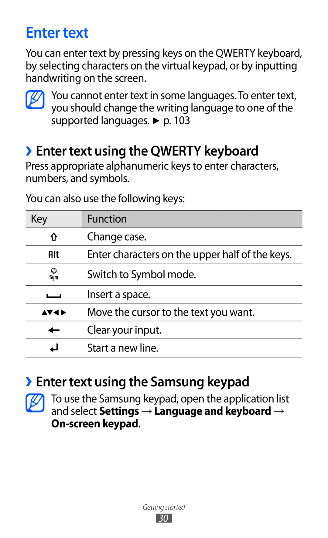 Samsung GT-B7510 user manual ››Enter text using the Qwerty keyboard, ››Enter text using the Samsung keypad 