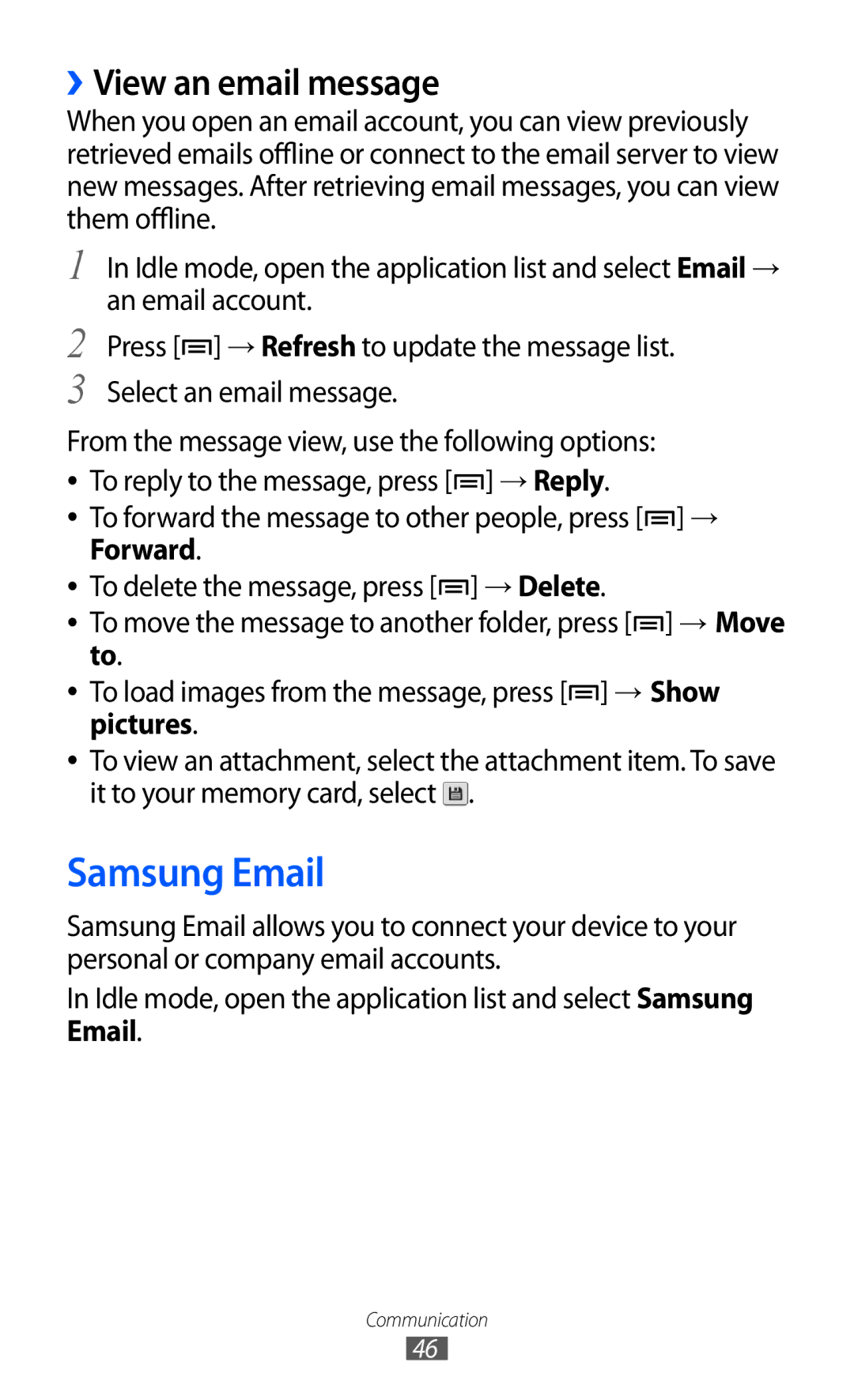 Samsung GT-B7510 user manual Samsung Email, ››View an email message 