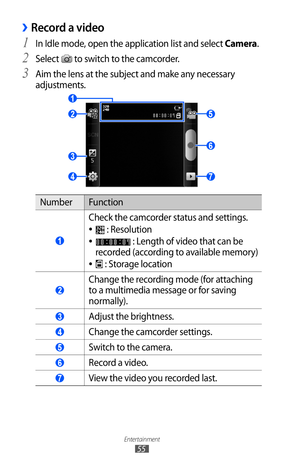 Samsung GT-B7510 user manual ››Record a video 