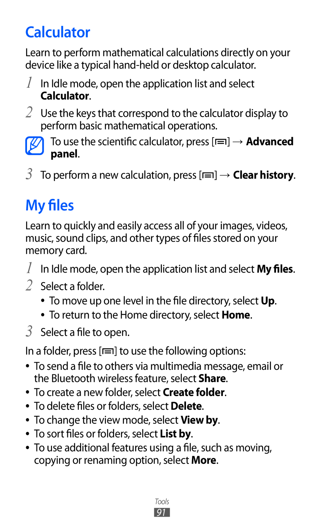 Samsung GT-B7510 user manual Calculator, My files 