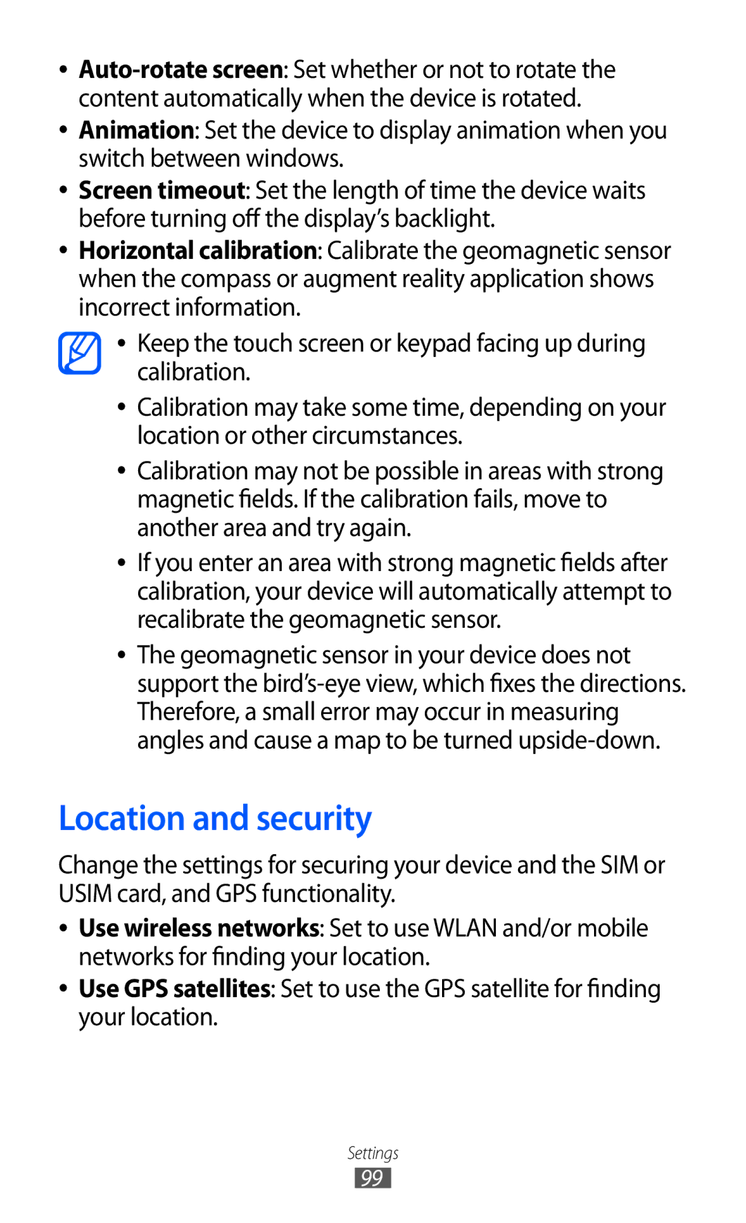 Samsung GT-B7510 user manual Location and security 