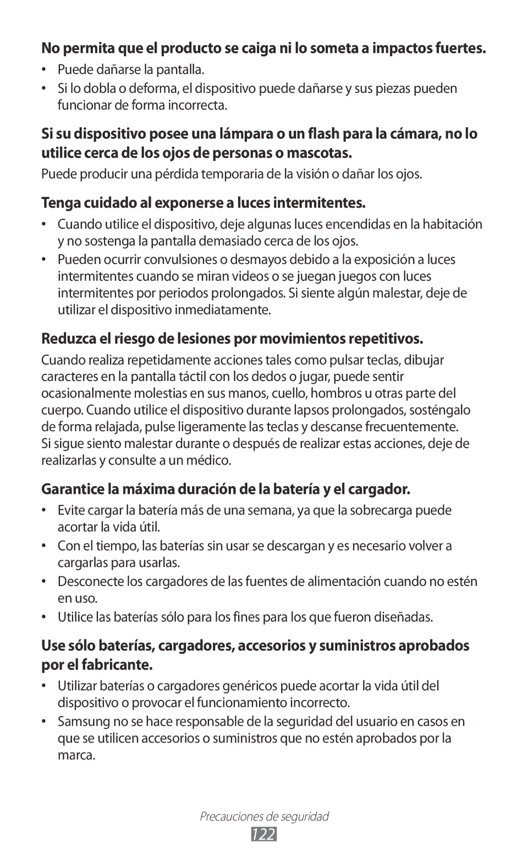 Samsung GT-B7510ISAATL, GT-B7510CWAFOP, GT-B7510ISAFOP, GT-B7510LKAFOP 122, Tenga cuidado al exponerse a luces intermitentes 