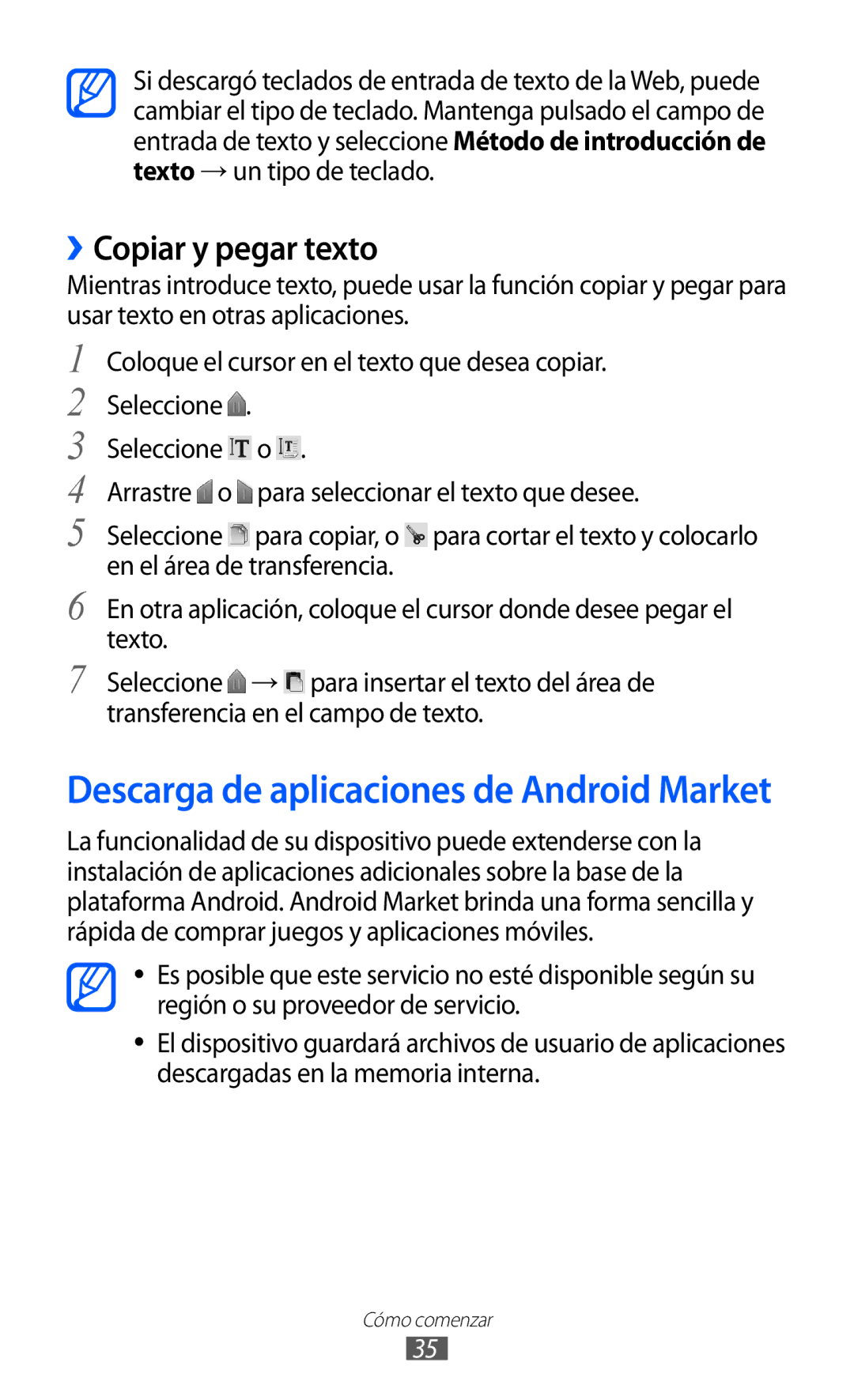 Samsung GT-B7510LKAFOP, GT-B7510CWAFOP, GT-B7510ISAFOP, GT-B7510ISAATL ››Copiar y pegar texto, En el área de transferencia 