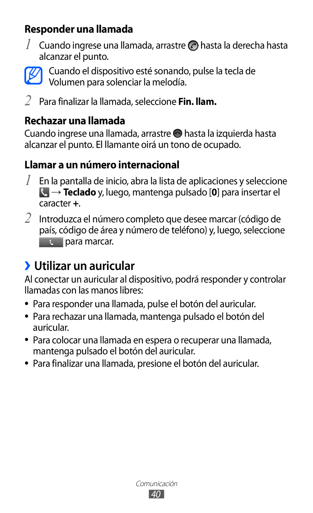 Samsung GT-B7510CWAFOP, GT-B7510ISAFOP, GT-B7510ISAATL, GT-B7510LKAFOP manual ››Utilizar un auricular 