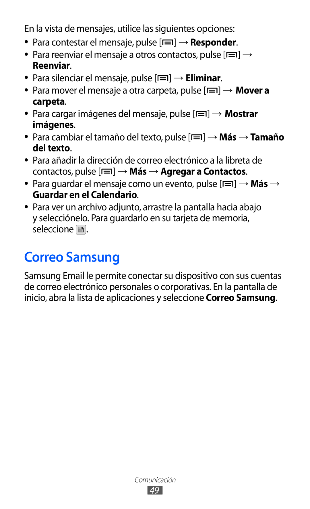 Samsung GT-B7510ISAFOP, GT-B7510CWAFOP, GT-B7510ISAATL, GT-B7510LKAFOP manual Correo Samsung 