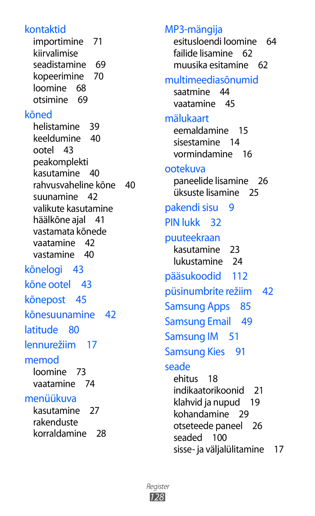 Samsung GT-B7510ISASEB manual Kontaktid 