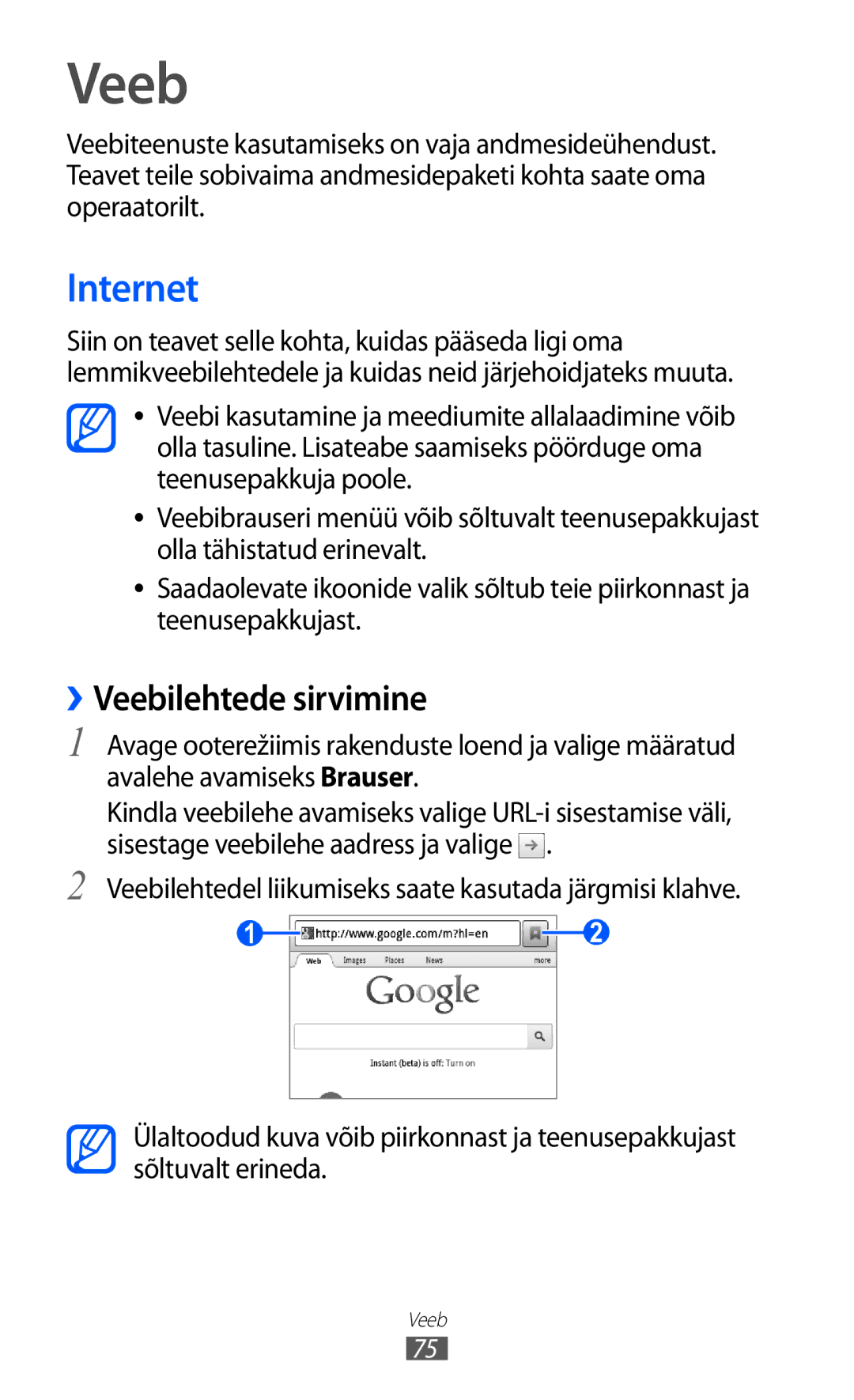 Samsung GT-B7510ISASEB manual Internet, ››Veebilehtede sirvimine 