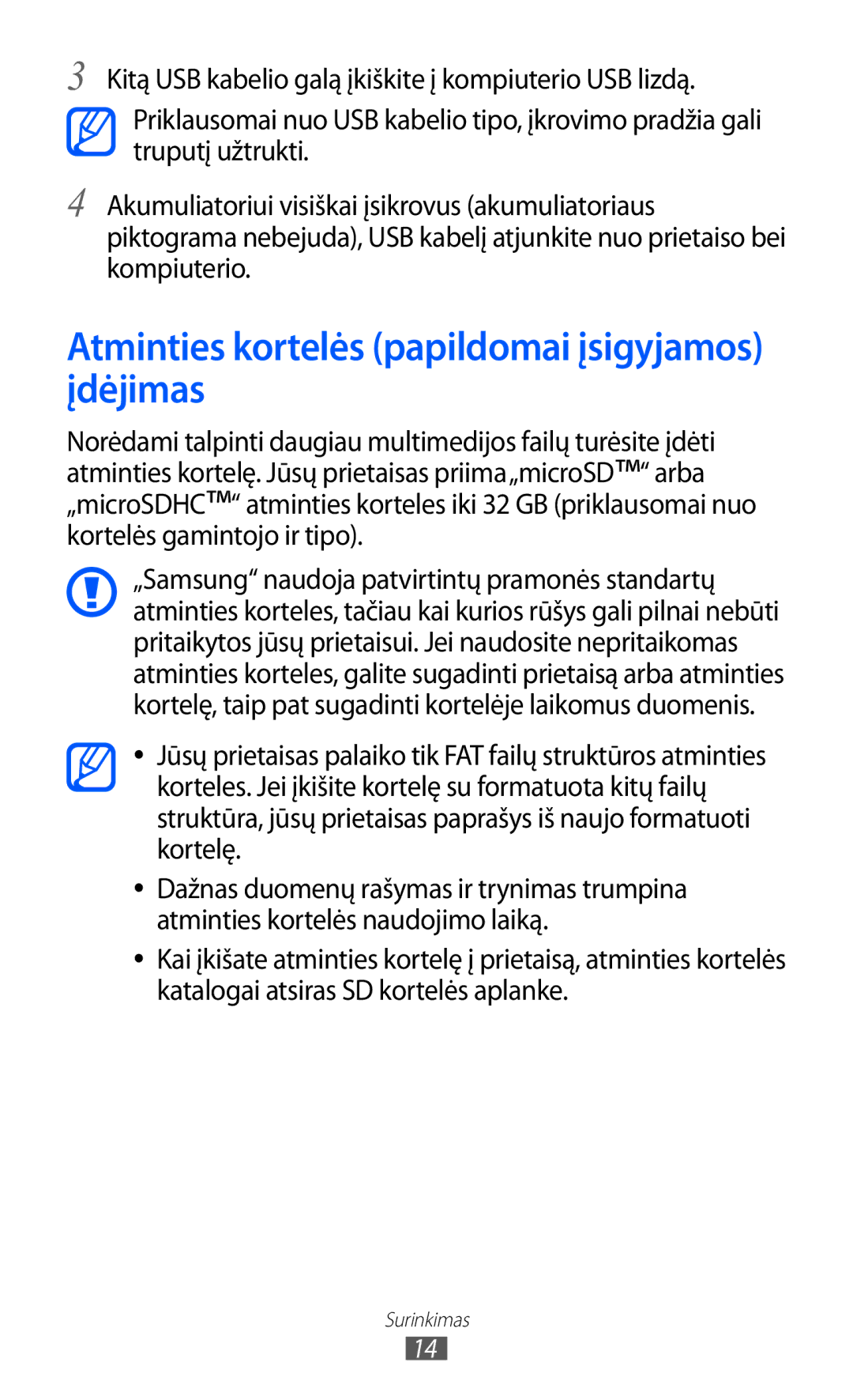 Samsung GT-B7510ISASEB manual Atminties kortelės papildomai įsigyjamos įdėjimas 