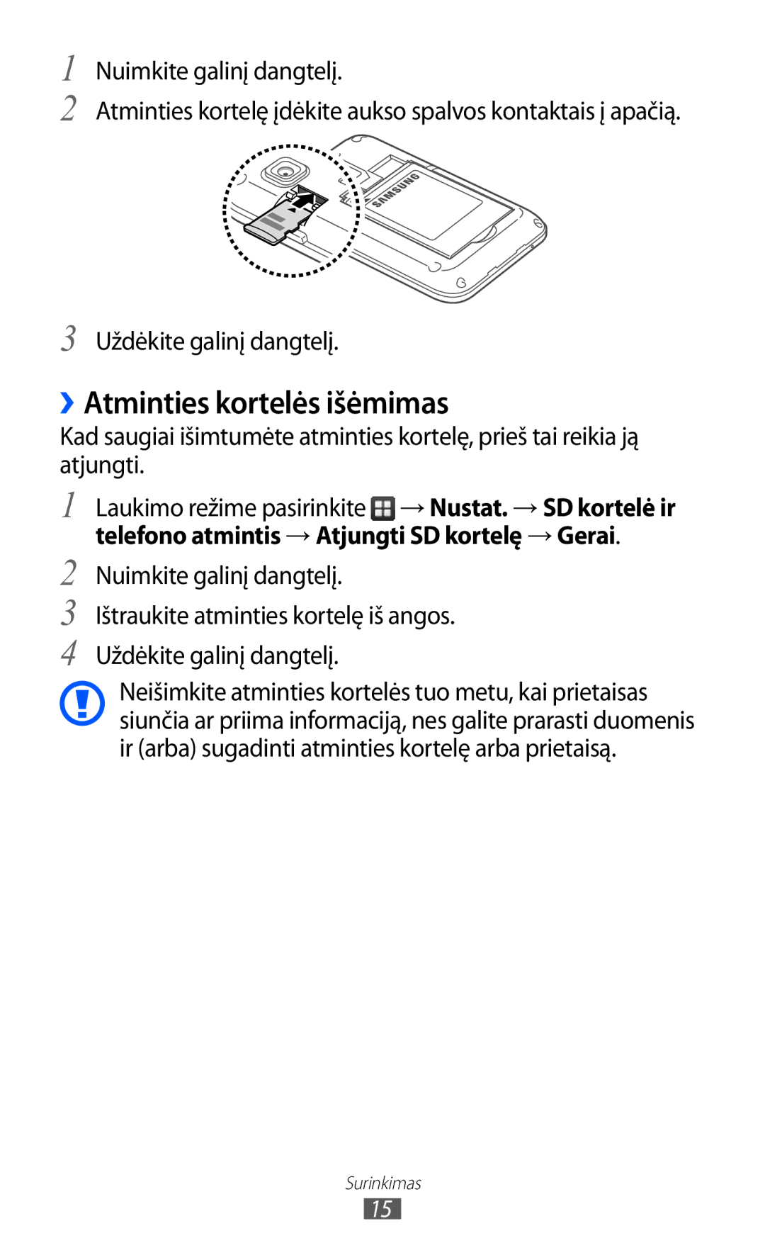 Samsung GT-B7510ISASEB manual ››Atminties kortelės išėmimas 