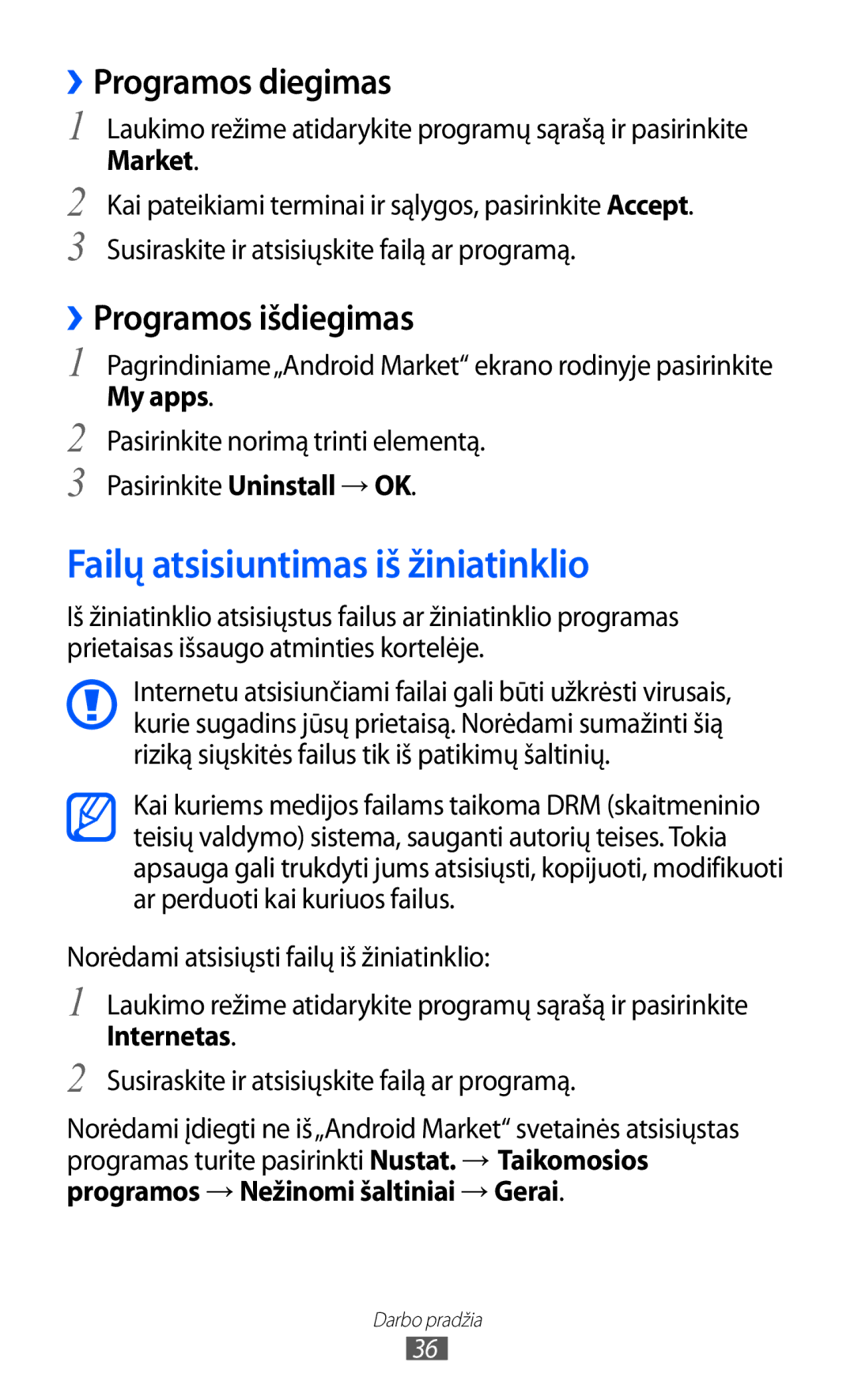 Samsung GT-B7510ISASEB manual Failų atsisiuntimas iš žiniatinklio, ››Programos diegimas, ››Programos išdiegimas, My apps 