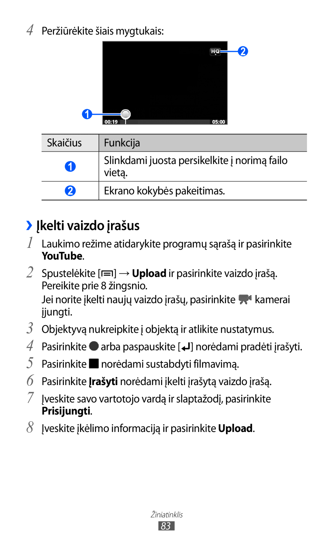 Samsung GT-B7510ISASEB manual ››Įkelti vaizdo įrašus, YouTube 