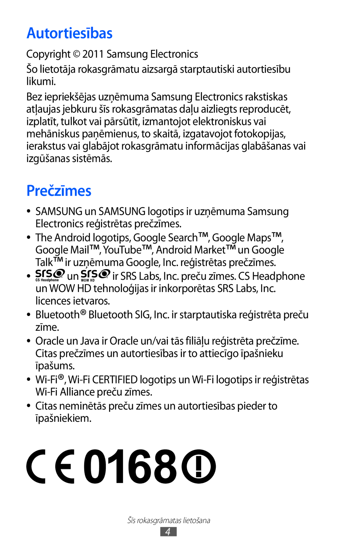 Samsung GT-B7510ISASEB manual Autortiesības, Prečzīmes 