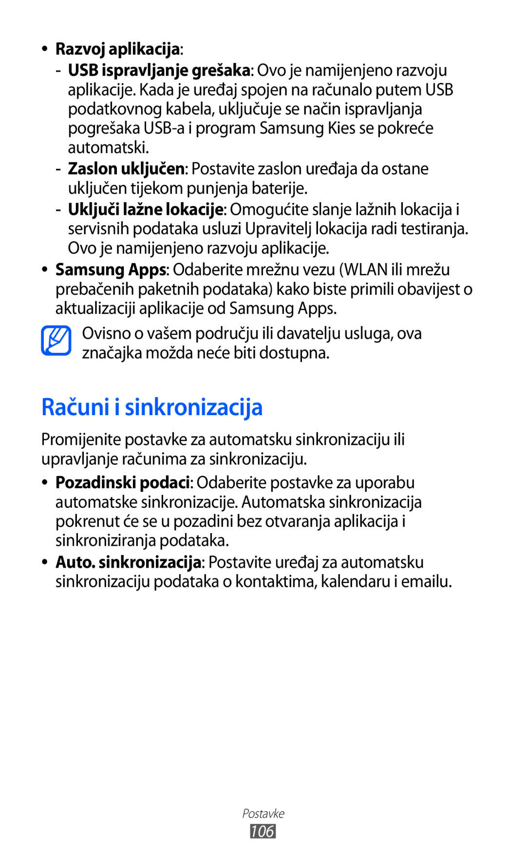 Samsung GT-B7510ISATWO manual Računi i sinkronizacija, Razvoj aplikacija 