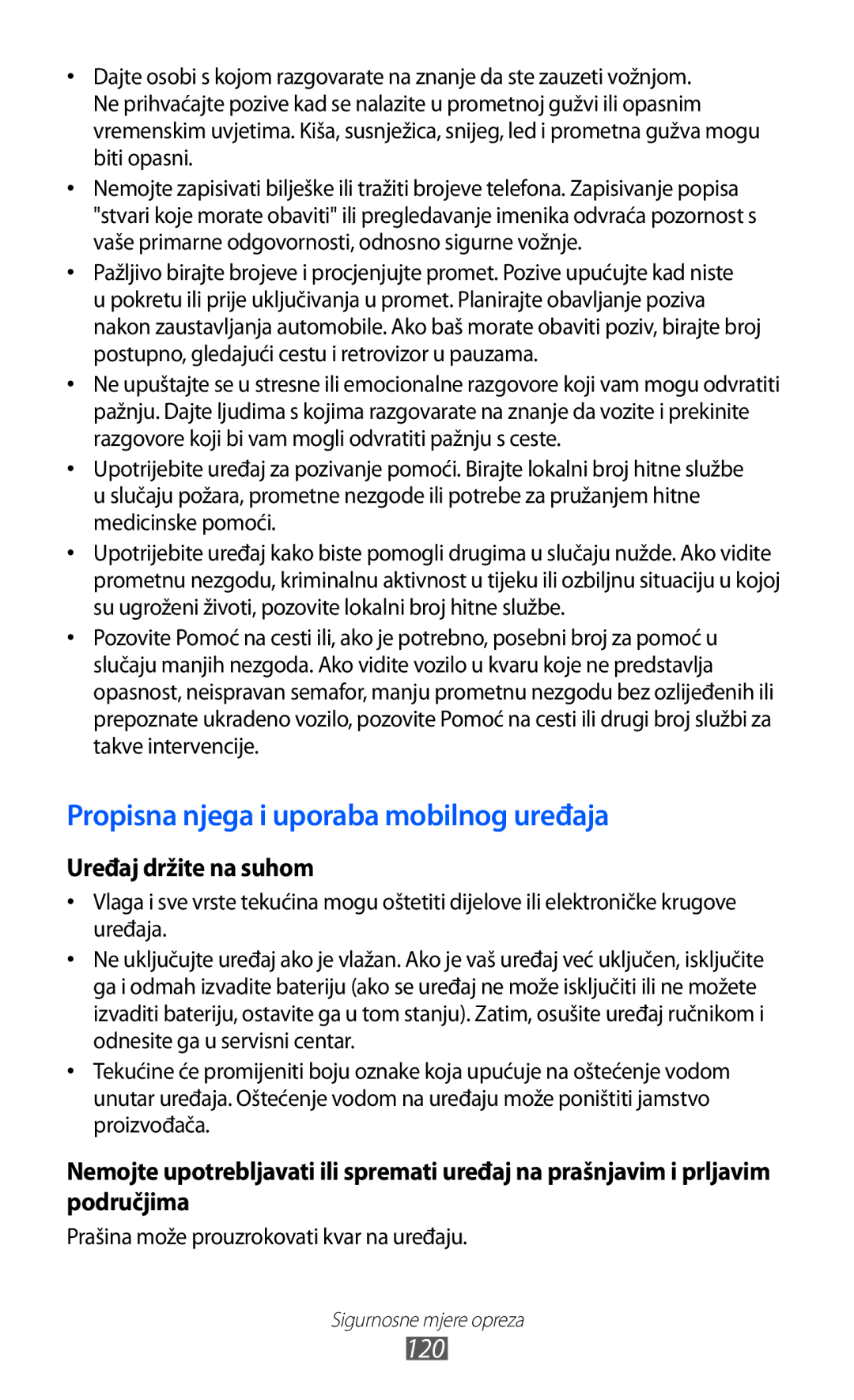 Samsung GT-B7510ISATWO manual Propisna njega i uporaba mobilnog uređaja 