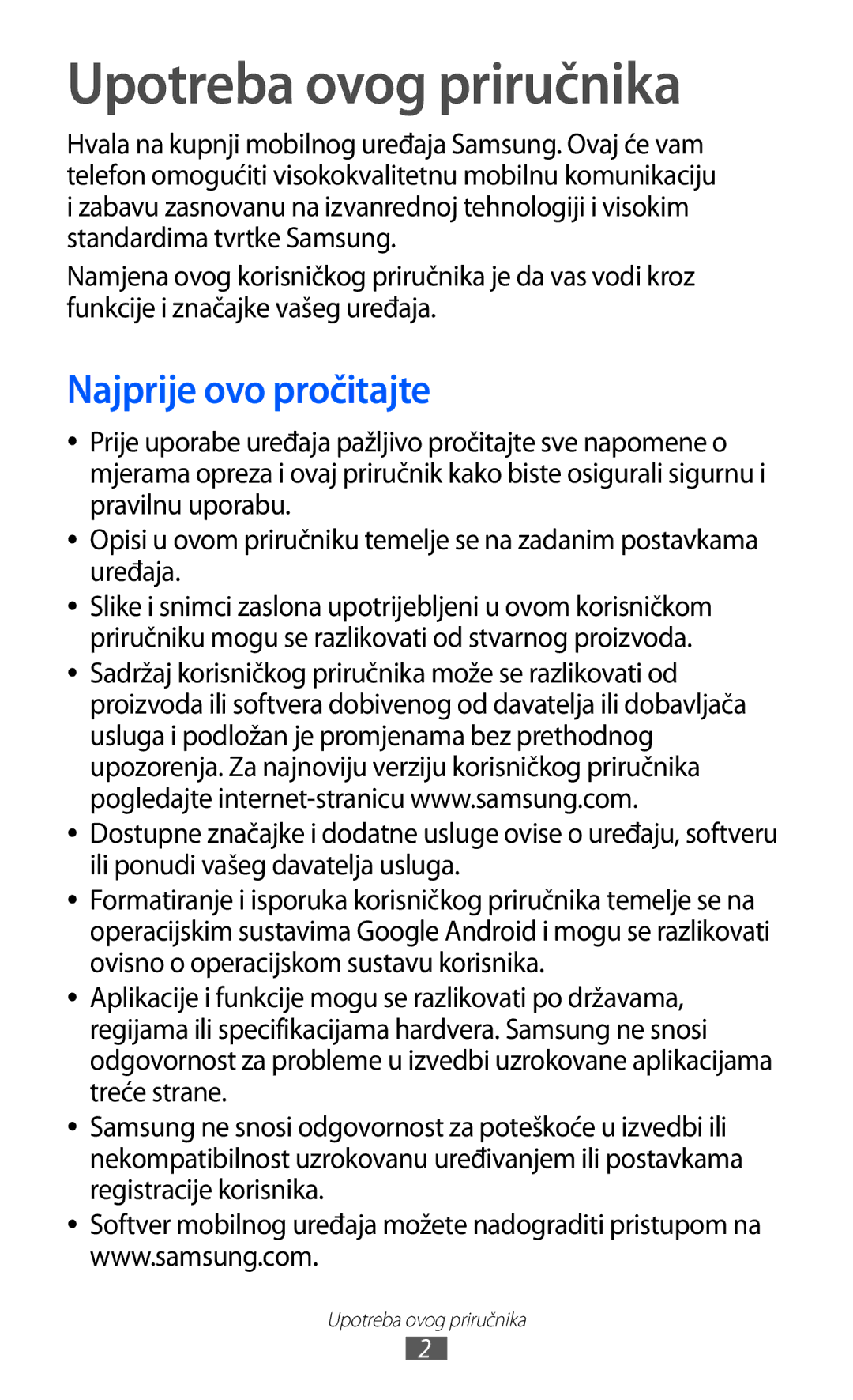 Samsung GT-B7510ISATWO manual Upotreba ovog priručnika, Najprije ovo pročitajte 