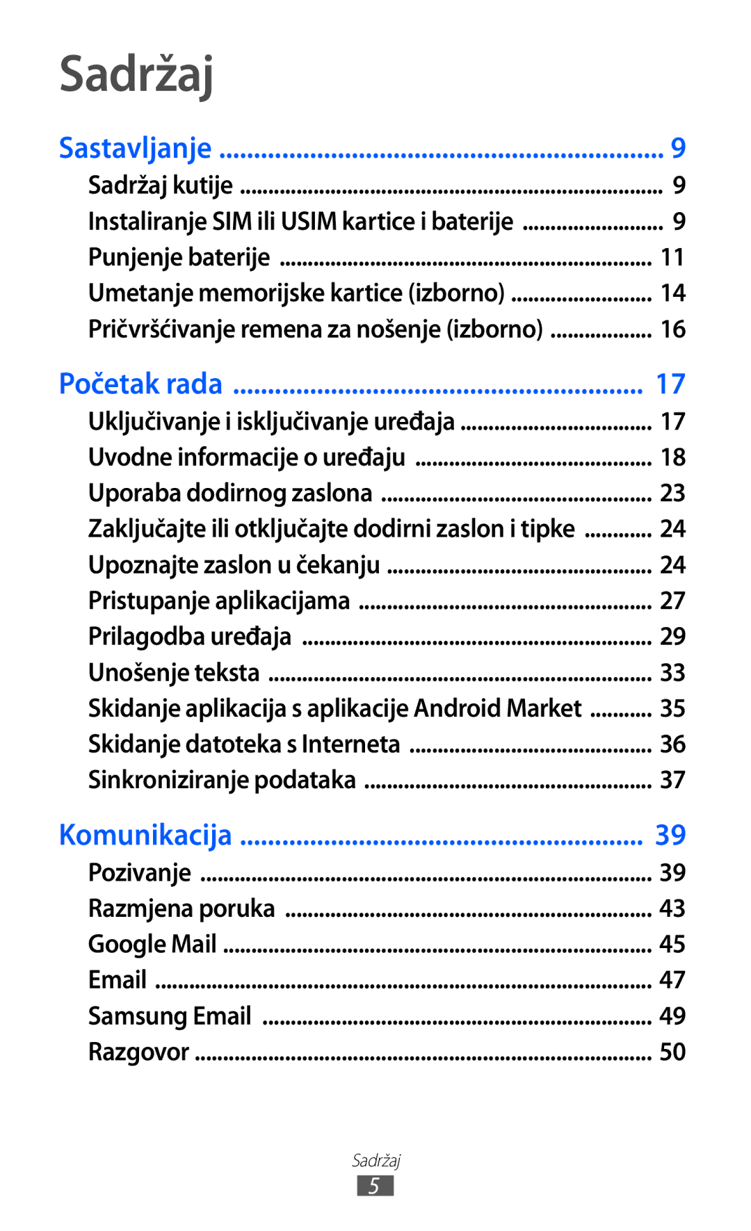 Samsung GT-B7510ISATWO manual Sadržaj, Sastavljanje 