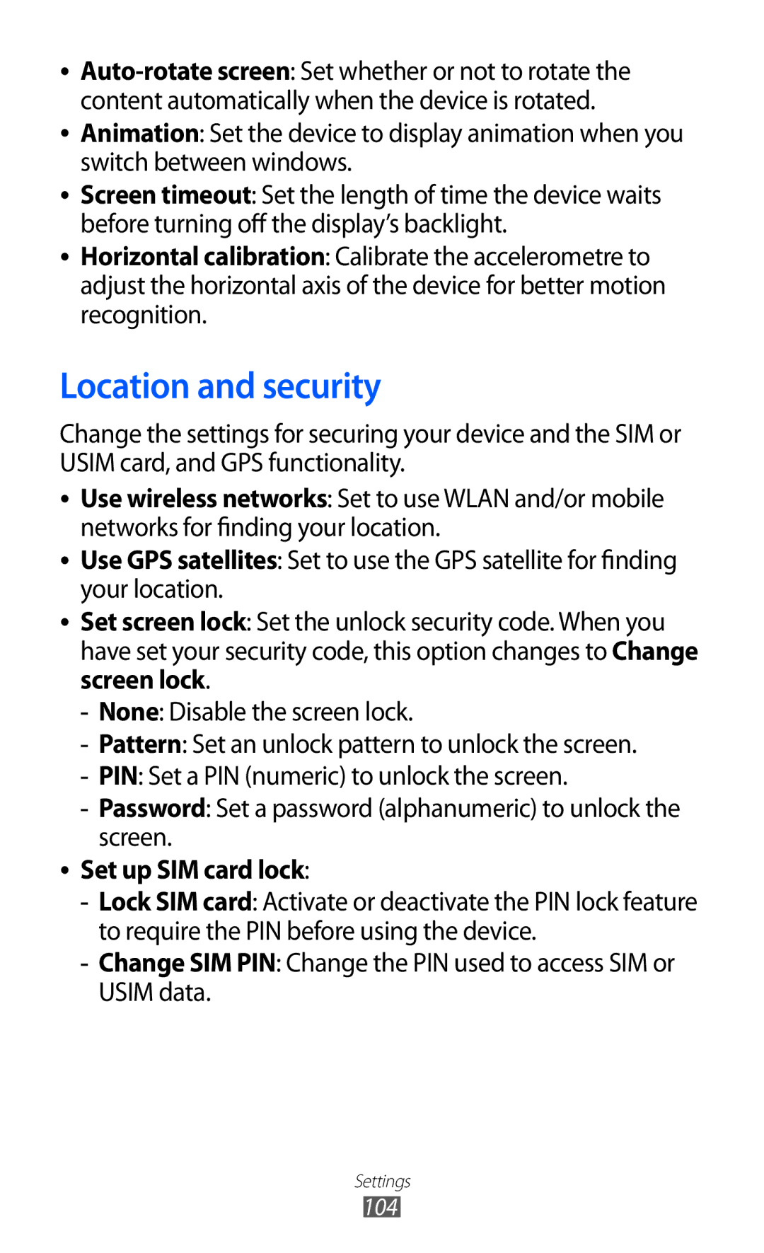 Samsung GT-B7510ISASFR, GT-B7510LKAXEF, GT-B7510ISAXEF, GT-B7510CWAXEF manual Location and security, Set up SIM card lock 