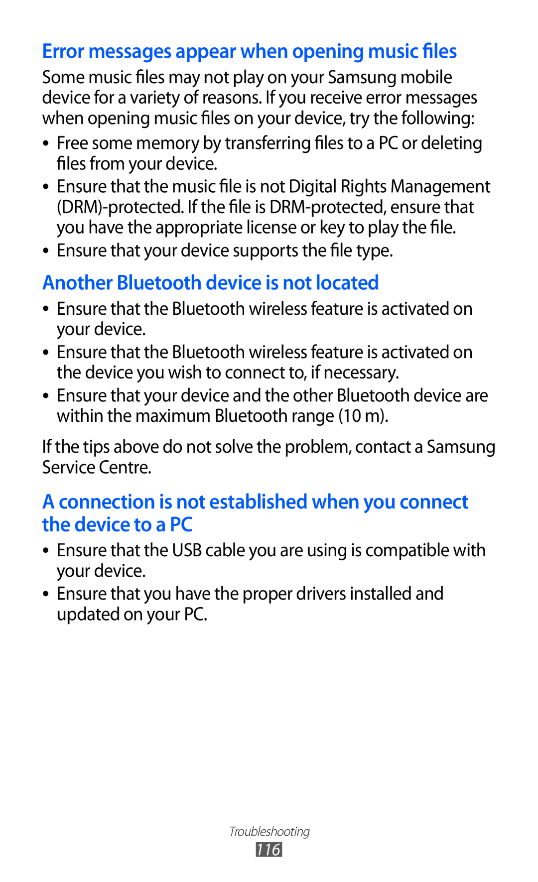 Samsung GT-B7510CWASFR, GT-B7510LKAXEF, GT-B7510ISAXEF, GT-B7510CWAXEF manual Another Bluetooth device is not located 