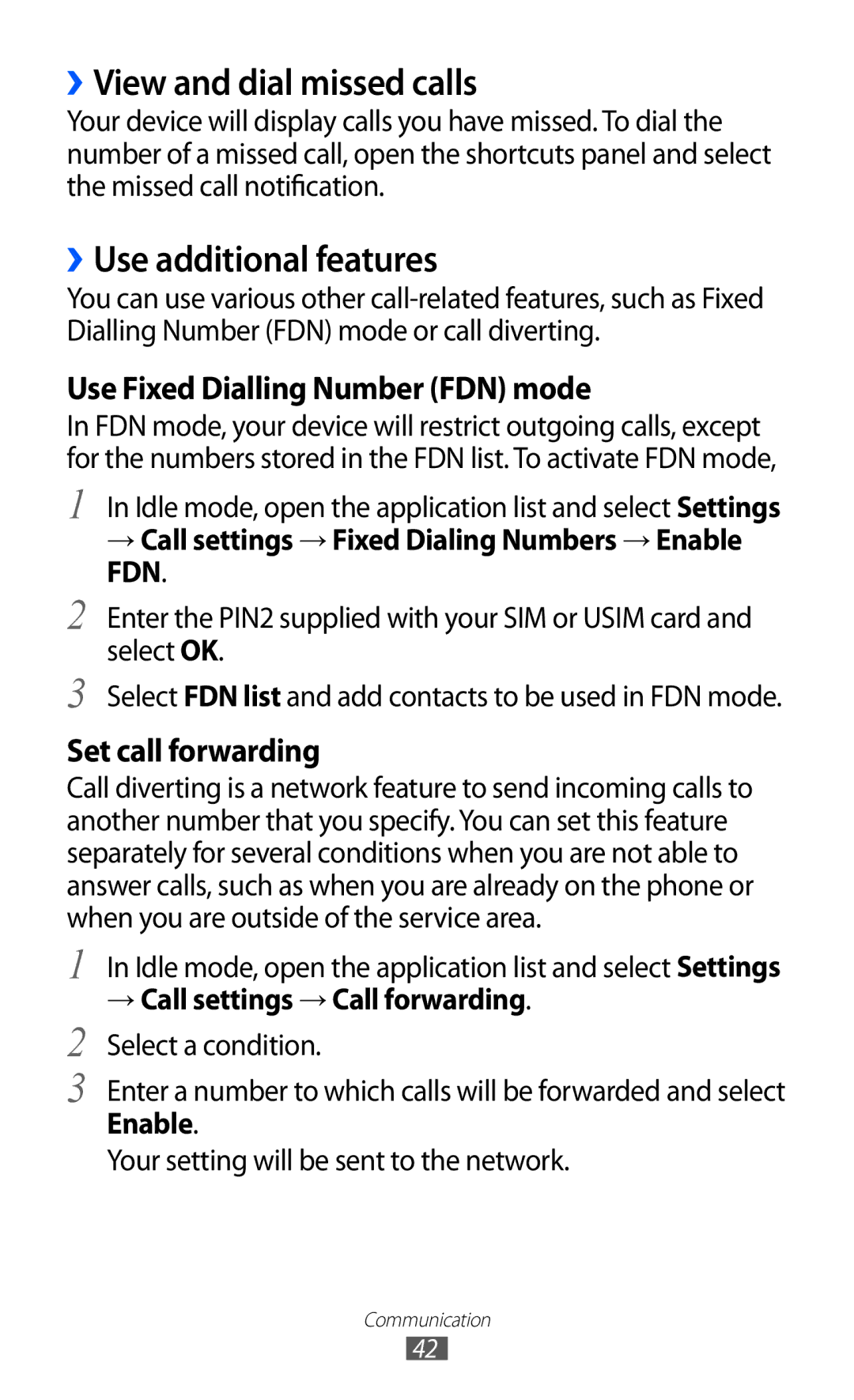 Samsung GT-B7510ISAXEF, GT-B7510LKAXEF, GT-B7510CWAXEF manual ››View and dial missed calls, ››Use additional features 