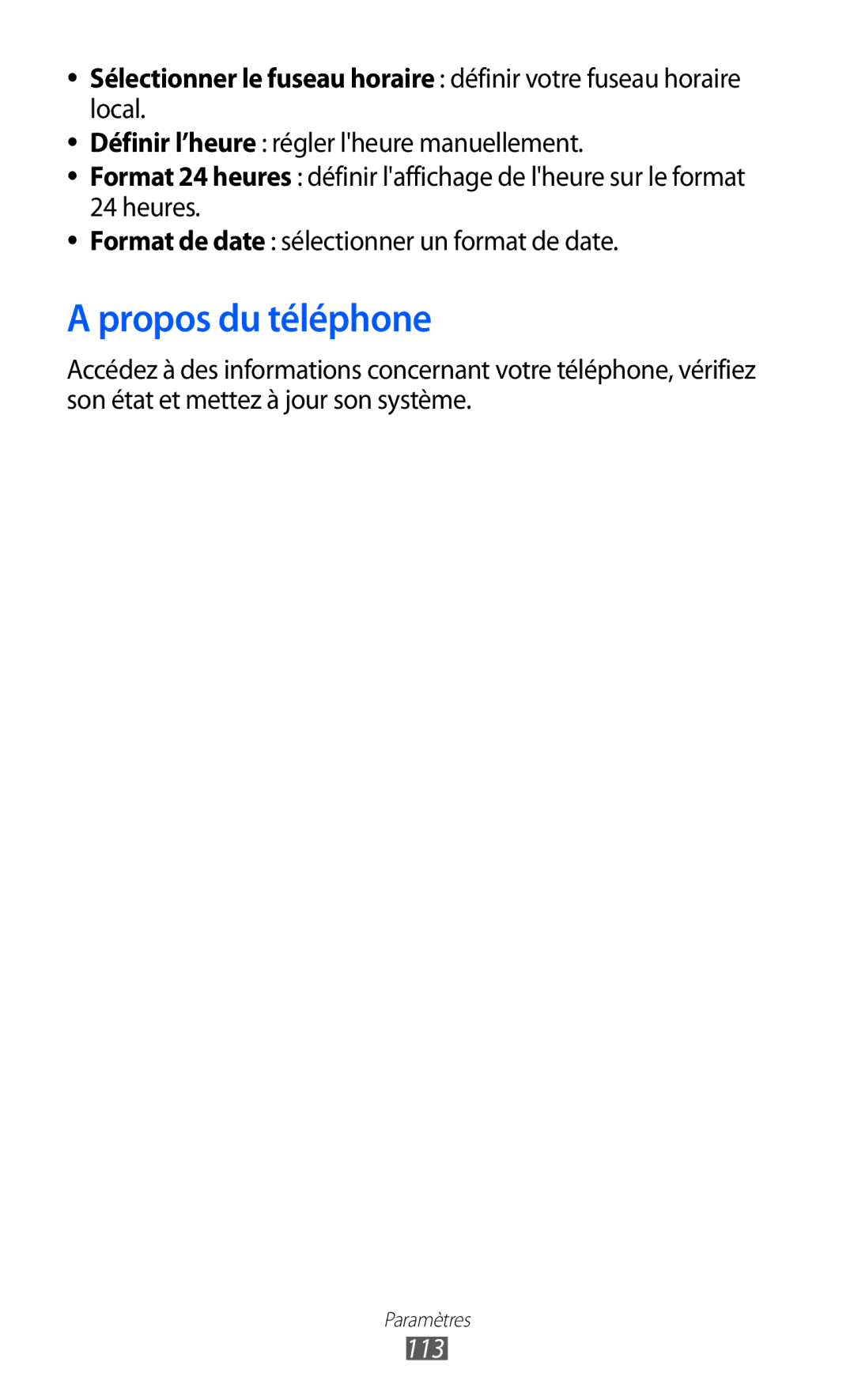 Samsung GT-B7510ISAXEF, GT-B7510LKAXEF, GT-B7510CWAXEF, GT-B7510ISAORC, GT-B7510ISANRJ manual Propos du téléphone, 113 