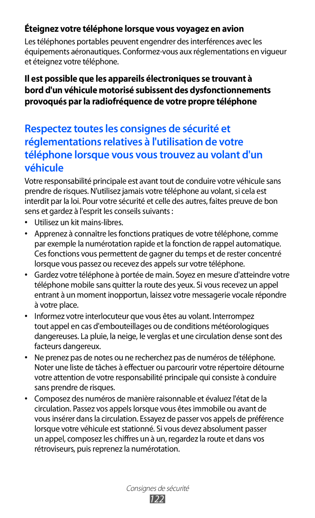 Samsung GT-B7510CWAXEF, GT-B7510LKAXEF, GT-B7510ISAXEF manual 122, Éteignez votre téléphone lorsque vous voyagez en avion 