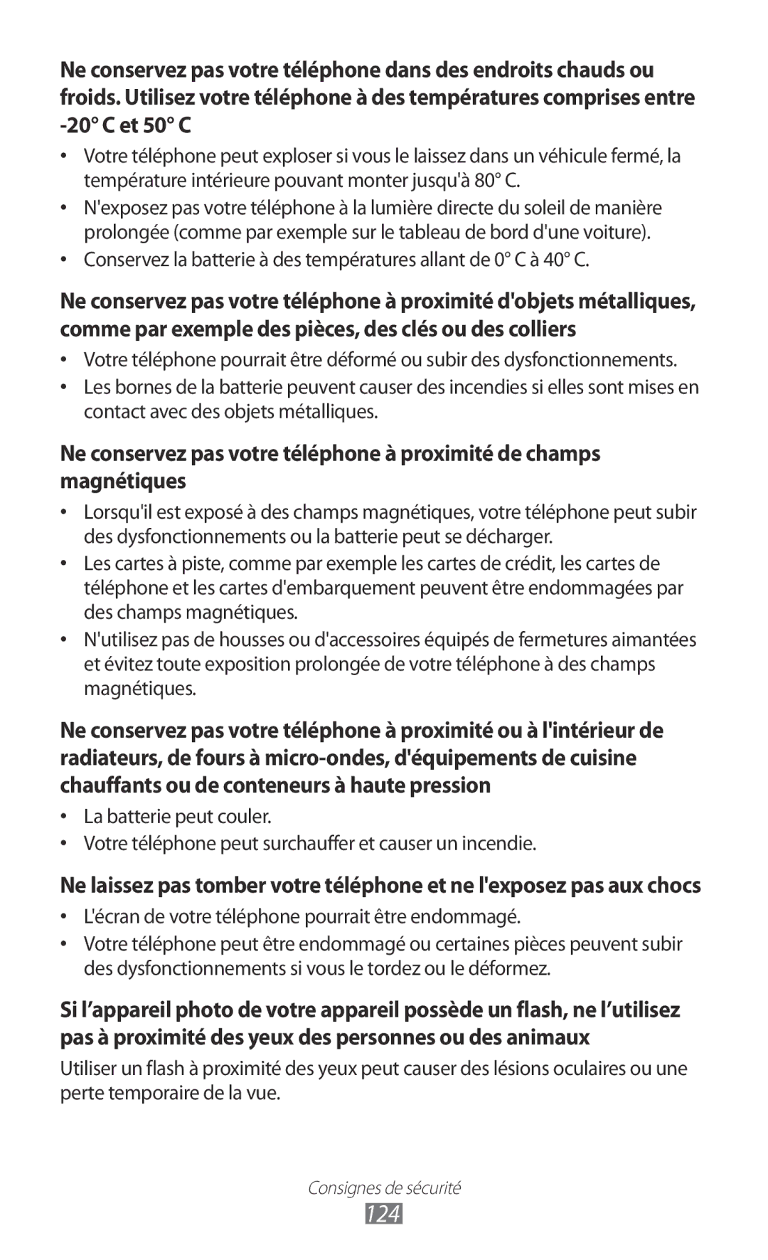 Samsung GT-B7510ISANRJ, GT-B7510LKAXEF, GT-B7510ISAXEF manual 124, Lécran de votre téléphone pourrait être endommagé 