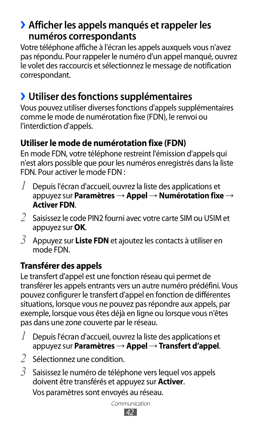 Samsung GT-B7510CWAXEF, GT-B7510LKAXEF ››Utiliser des fonctions supplémentaires, Utiliser le mode de numérotation fixe FDN 