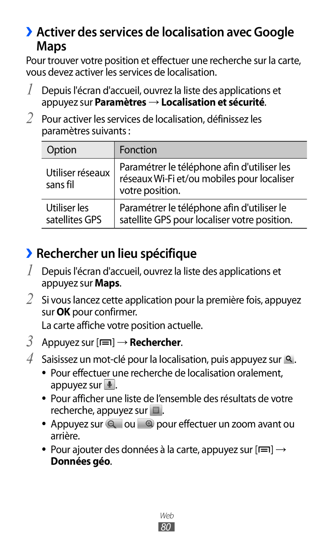 Samsung GT-B7510LKAXEF, GT-B7510ISAXEF, GT-B7510CWAXEF, GT-B7510ISAORC, GT-B7510ISANRJ Maps, ››Rechercher un lieu spécifique 