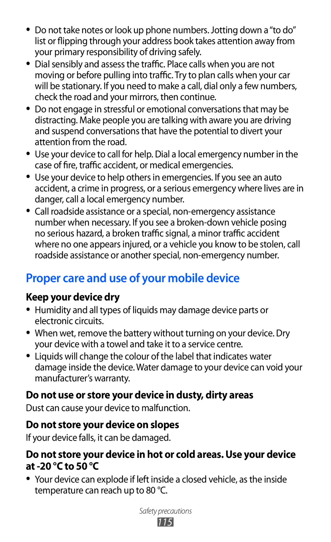 Samsung GT-B7510LKAJED, GT-B7510LKAXSG, GT-B7510LKAARB, GT-B7510ISATMC manual Proper care and use of your mobile device 