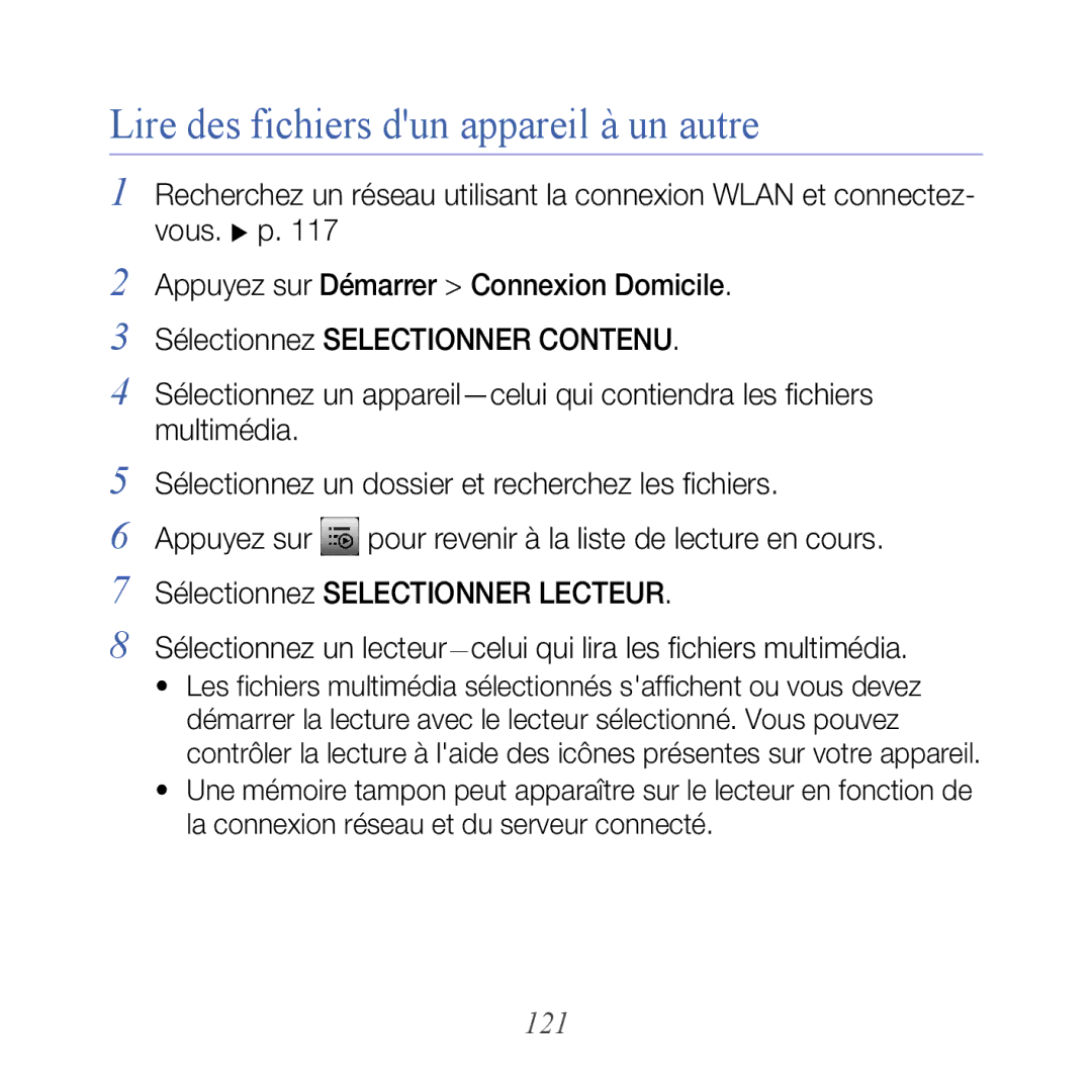 Samsung GT-B7610OKASFR, GT-B7610OKAXEF manual Lire des fichiers dun appareil à un autre, 121 