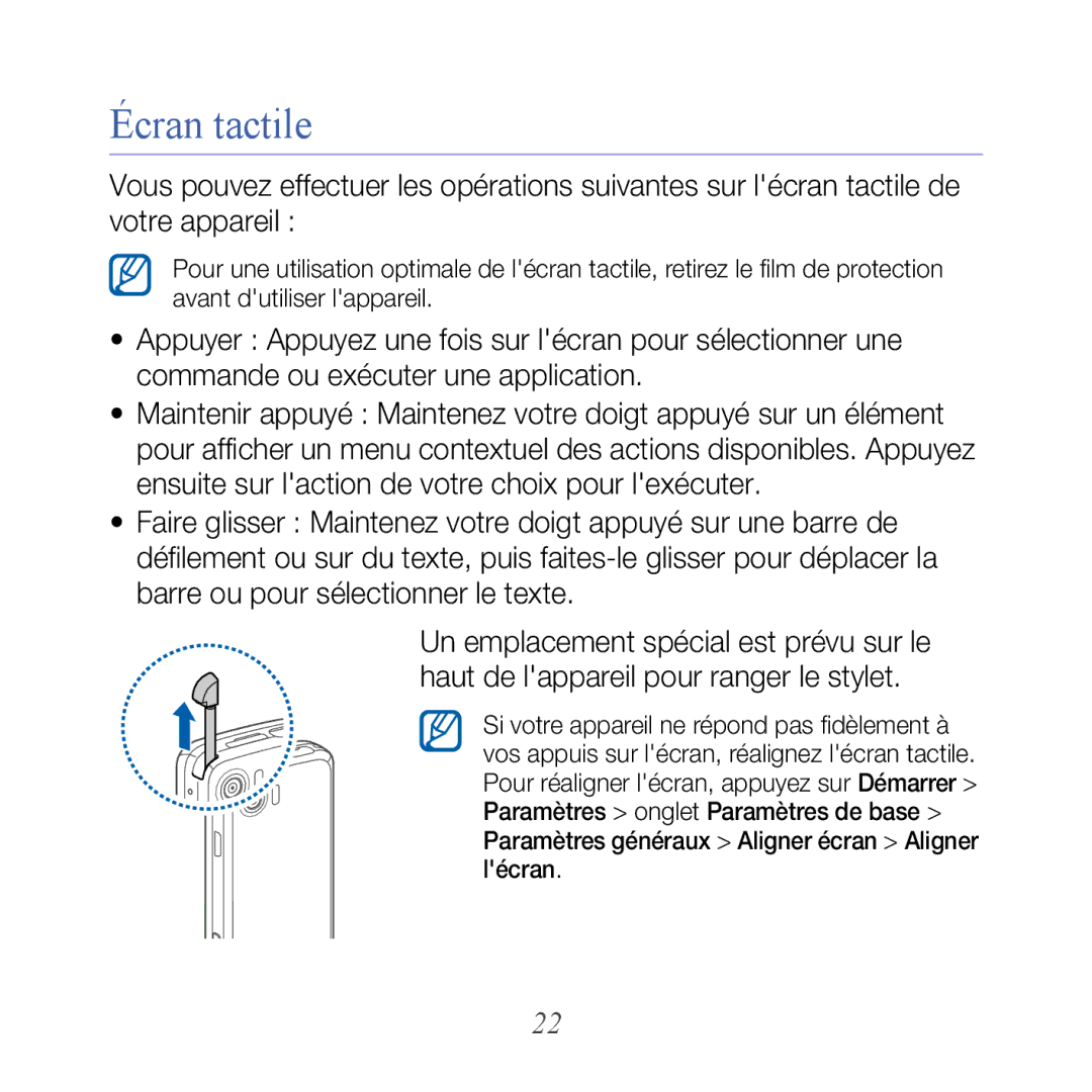 Samsung GT-B7610OKAXEF, GT-B7610OKASFR manual Écran tactile 