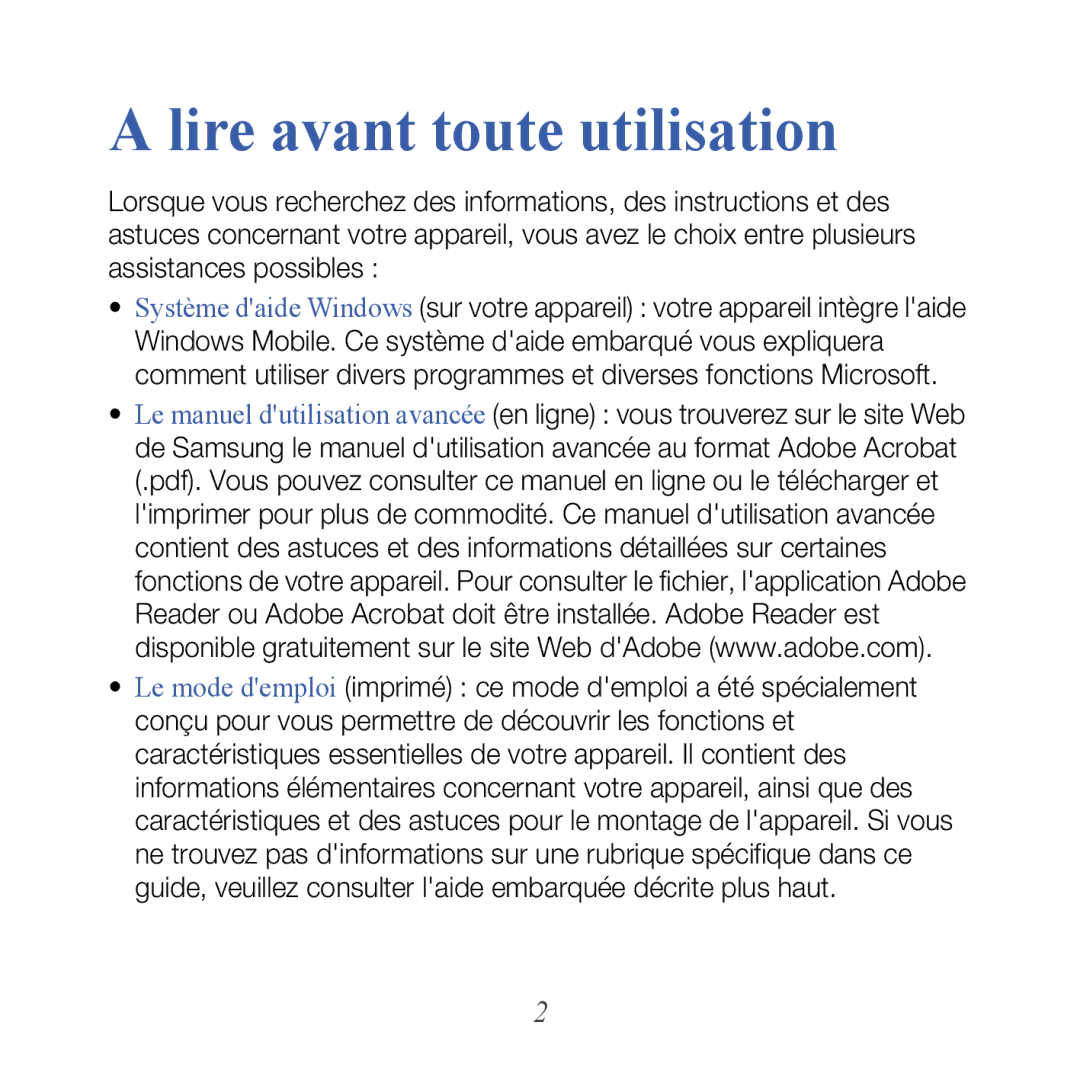 Samsung GT-B7610OKAXEF, GT-B7610OKASFR manual Lire avant toute utilisation 